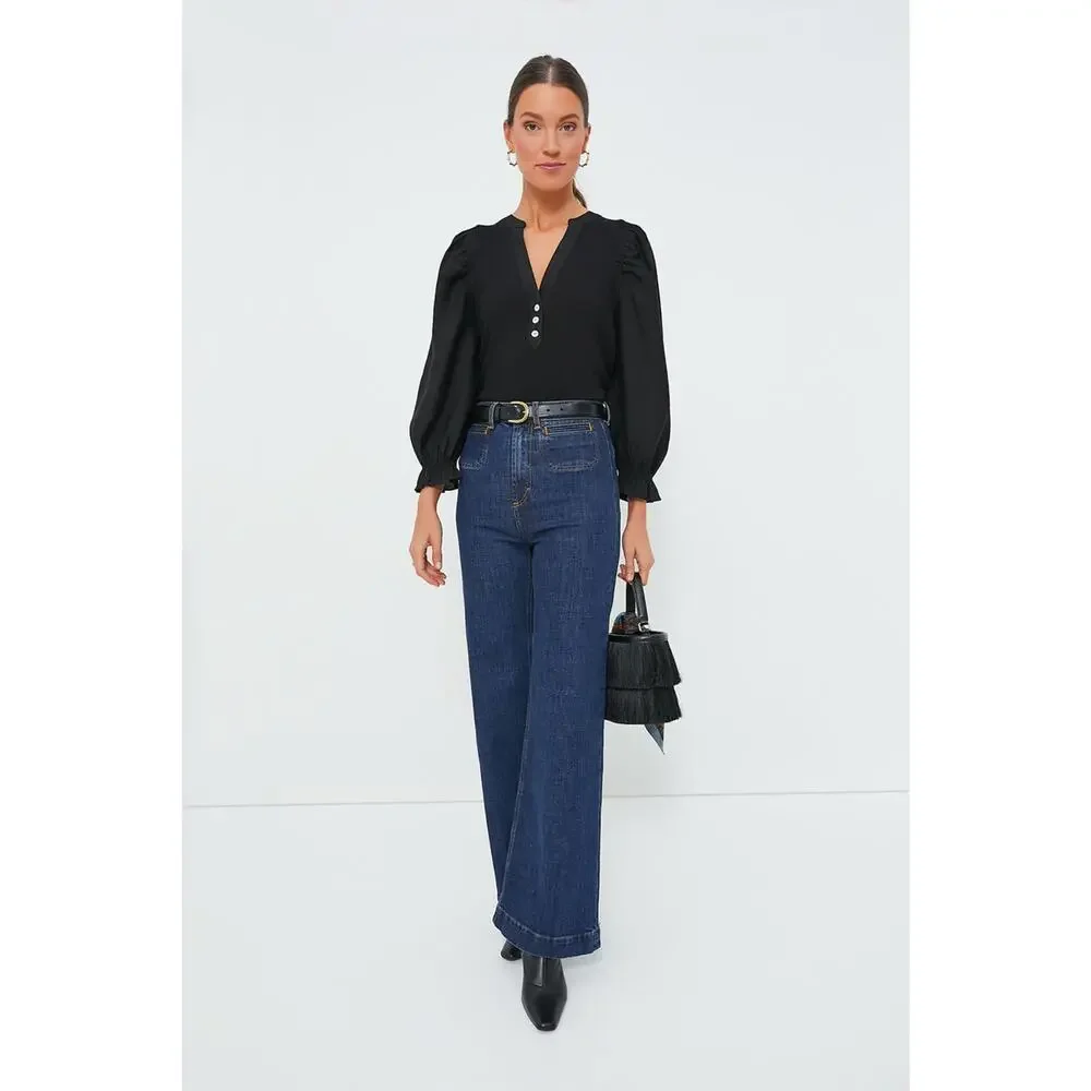 Tuckernuck Black Puff-Sleeve Henley Top